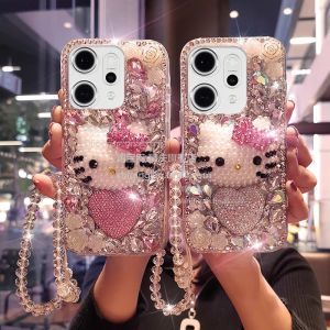 Luxury Water Diamond Anti-Fall Hard Core Cartoon Cat Phone Case for OPPO Reno Series Mobile Phone Protective Shell Silicone Material