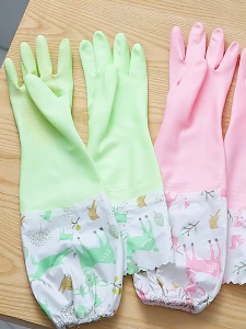 HOL Japanese Durable Long Sleeved Rubber Gloves Waterproof Oil-resistant Thickened Dishwashing Hand Gloves for Women Long Sleeve Multi-use Washing Clothes Kitchen Dishwashing Housework Cleaning Tools Household Protect Gloves