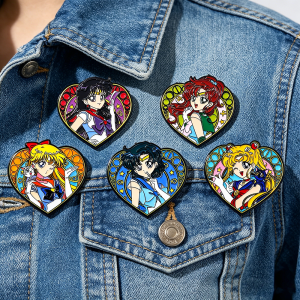 Bandai | Heart Shape Sailor Moon Enamel Pins Classic Anime Character Lapel Brooch Badges Decorative Pins for Clothing Gift for Girls