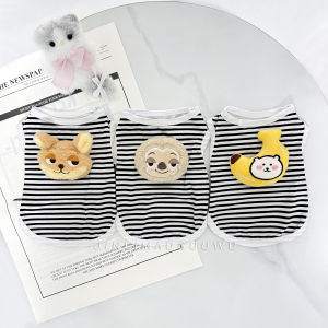 Black Striped Cute Pet Clothes Spring Summer Teddy Bichon Vest Anti Shedding Polyester Fabric Small Medium Size Dog Clothes