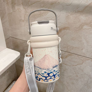 Portable Insulated Water Bottle with Straw for Office And Students Womens New 2025 High Aesthetic Tea Water Separation Design