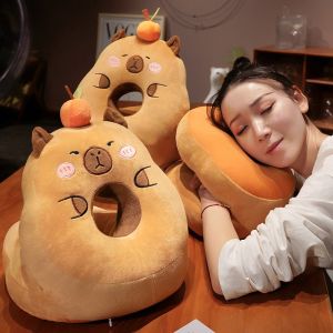Hot Plush Capybara Sleeping Pillow Cartoon Capibara Cushion For Office Chair Waist Backrest Sofa Home Decor Gifts