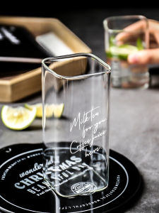 KAWASIMAYA Square Transparent Glass Cup for Women Beverage Coffee Milk Juice Home Use High Aesthetic Value Water Cup