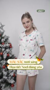 [Mua 3 giảm 20% mua 2 giảm 15%] Bộ pijama short chất kate cổ lá sen họa tiết cho Noel BSK050W33