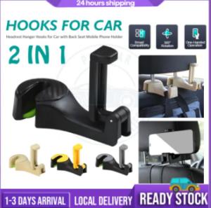 【Ready Stock】occkic 2 in 1 Universal Car Seat Hook Mobile Phone Holder Bracket Vehicle Car Backseat Headrest Mount Organizer Back Seat Hanger