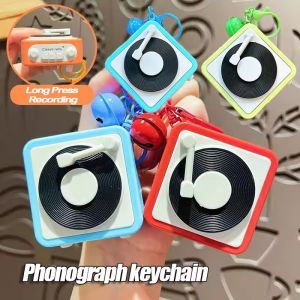 2PCS Retro Phonograph Recording Keychain Funny Recording Music Player Bag Pendant Car Keyring Decoration Couple Gift