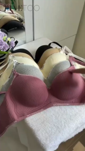 YIFAFA New Thickened Letter Shoulder Strap Small Chest Push Up Anti Droop Bra Mantou Cup   Traceless Invisible Bra