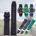 20 มม.ปลายโค้งสายนาฬิกาสีดําสีเขียวสีฟ้าซิลิโคนดําน้ําสําหรับ Rolex Submariner 40 มม.สายรัดข้อมือ. 