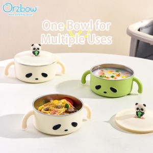 Orzbow ชามข้าวเด็กสแตนเลส316ชามฉนวนป้องกันการตกและอุปกรณ์ทานอาหารสำหรับเด็กป้องกันน้ำร้อนลวกชามใส่อาหารพิเศษ