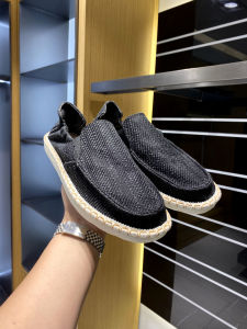 Breathable Canvas Slip-On Casual Shoes Mens Summer New Style Woven Grass Upgraded Version Flat Heel round Toe Rubber Outsole
