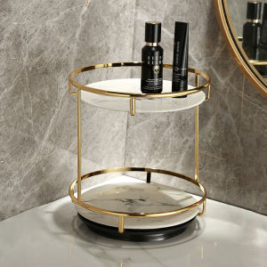 Accessible Luxury Dresser Cosmetics Storage Box Bathroom Desktop Perfume Skincare Shelves Double Layer Rotate Tray