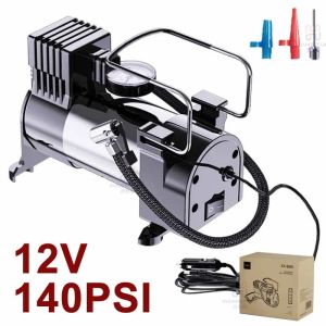 140PSI 12V Car Tyre Inflator Heavy Electrical Air Compressor Automotive Inflation Pump Vehicle Inflation Pumps W/ Pressure Gauge