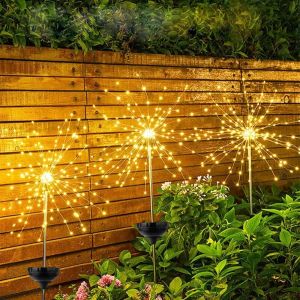 Solar Outdoor Garden Lights 120 LED Copper Wire Solar Firework Lights 2 Lighting Modes Outdoor Waterproof for Yard Garden Patio Flowerbed Party Christmas Decorations