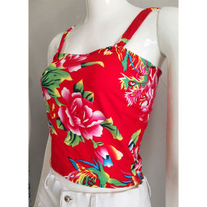 Camisole Short Vest Yoga Dancing Home Casual Big Flower Elastic Skin Feeling Fabric Fat Girl Skinny National Clothing