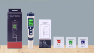 Bút đo độ mặn của nước 5 trong 1 pH/TDS/EC/độ mặn/nhiệt độ kèm pH chuẩn （Gửi đi miễn phí Pin）HomeAid Bút Kiểm Tra Độ PH/TDS/EC/Độ MặN/Nhiệt