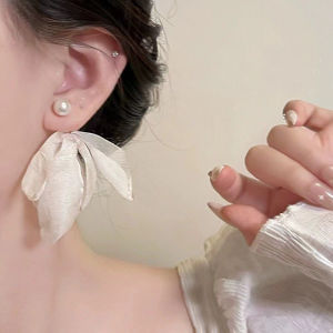 French Style Petal Pearl Ear Studs Silk Chiffon Sweet Fresh Spring Summer Fashion Jewelry Womens Earrings Handmade Alloy