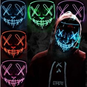 LED Halloween Party Mask Neon Scary Light Bright Spooky Glowing In Dark Horror Cosplay