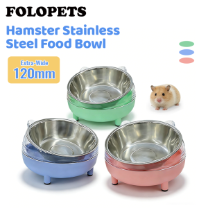 FOLOPETS Hamster Stainless Steel Feeding Bowl Elevated Tilted Non Slip Food Water Bowl Small Pet Kitten Puppy Applicable