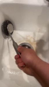 Stainless Steel Pot Brush with Handle - Effective for Tough Stains for Kitchen Cleaning Removes Grease