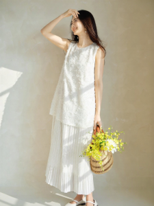 HOPESHOW | Floral Tassel Design Two-Piece Look Dress Chiffon
