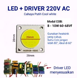 1-2set LED +DRIVER 10W 220VAC/PLN modul cob 8-12W cool white