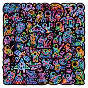 50 Pcs Neon Astronaut Stickers Colorful Cool Trendy Waterproof Vinyl Decals for Journal Laptop Phone Case Luggage Gift