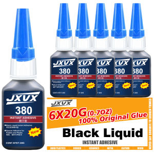 380 Black Super Strong Rubber Glue Instant Quick-drying Black Cyanoacrylate undiluted solution Adhesive (0.7oz)Leather Rubber Tyre plastic andTires Bonding Liquid Glue ToolIncludes distributor 6PCs.