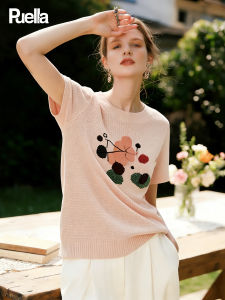 puella | Stylish Pink Shoulder Knit Short Sleeve T-Shirt