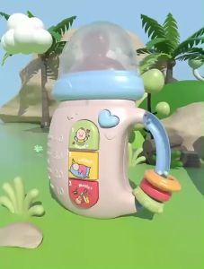 Children's Simulated Feeding Bottle Toy Baby Hand Bell Music Sound-Light Teether