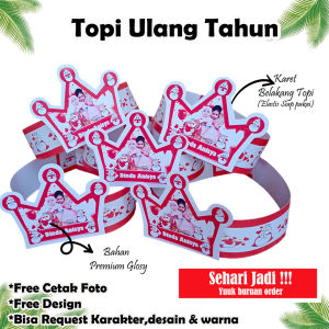 Topi ultah mixue isi 50 pcs+Desain foto anak (Request desain via chat)Topi pesta/Topi ulang tahun anak/Topi party/Topi ultah anak custom