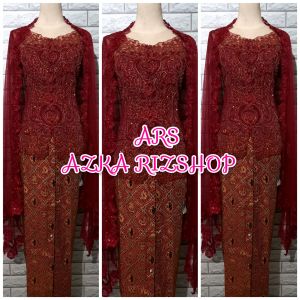 set kebaya pesta maroon kebaya MURAH + longtorso + rok dan selndang maroon