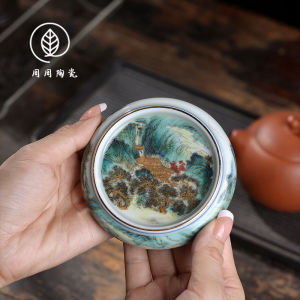 Vintage Enamel Color Mountains And Waters Tea Ceremony Accessories Small Purple Clay Pot Lid Tray Ceramic Handmade Home Use