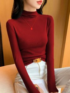 Dark Gray Modal Bottoming Shirt Womens Fall and Winter Heattech Slim Fit Slimming Top Womens Turtleneck T-shirt Fashion 2024