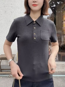 QINGNAER | Slimming Vintage College Style Polo T-Shirt Grey