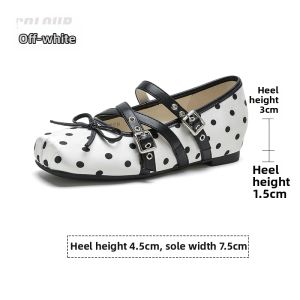 Josiny | Soft Sole Mary Jane Style Ballet Flats Pig Nose Design With Ribbon