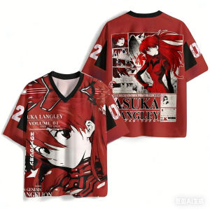 Bandai | Hot Selling Summer Fashion New Item New Century Gospel Warrior Asuka 3D Printed T-shirt Outdoor Hip-hop Street V-neck T-shirt