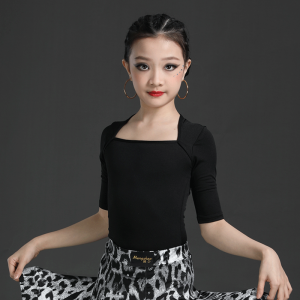 Meng Shao Kids Latin Dance Practice Clothes Female Children Fall and Winter Dance Racing Suit Tops Middle School Long Sleeves Professional Separated Clothes