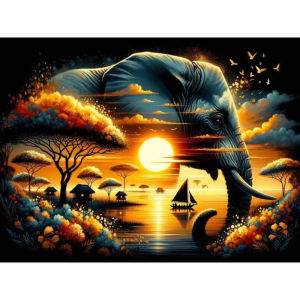 Jigsaw Puzzle Vibrant Calming Beautiful Elephant Animal Tree Sunset Landscape Art For Adults Great Weekend And Family Fun Gift