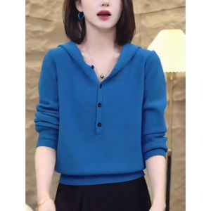 High-end Niche Stylish Elegant Versatile Hooded Long Sleeve Knitwear