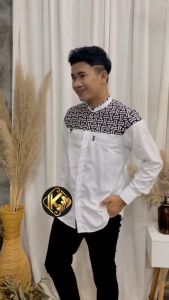Baju Koko Kurta Hilwa Motif Falcon Warna Putih Kombinasi Batik Terbaru