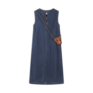 Stylish round Neck Denim Vest Dress Womens Design Sensation College Style Versatile Fashionable Long Dress XinmonLee