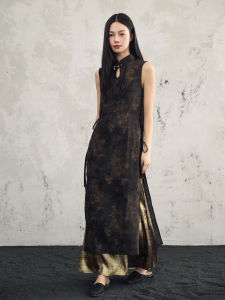 Embroidered Golden Retro Black Summer Dress