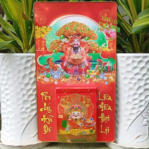 Lịch 2026 Thần tài Kích thước: 34x60cm bọc viền vàng kèm bloc 14.5x20.5cm (TT)