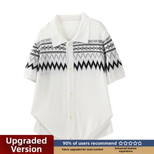 LIUBU | Vintage Fair Isle Design Ice Silk Knit Short Sleeve T-Shirt