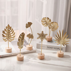 Miumiu Metal Golden Leaf Statue Desk Decoration Aesthetic Plant Sculpture Minimalist Display Table Decor Office Home