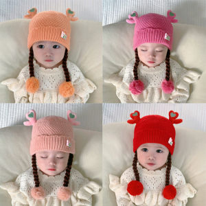 เด็กทารก หมวกถักเปียผมปลอมสําหรับ ฤดูใบไม้ร่วง ฤดูหนาว หมวกป้องกันหูสําหรับเด็กผู้หญิงทารกแรกเกิดขนาดเล็กเด็กวัยหัดเดิน