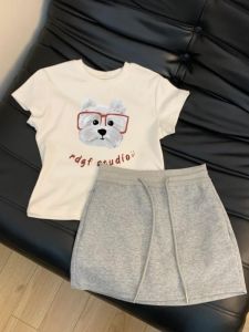 SUSHOUWANGE | Cute Dog Print Design Pure Cotton Short Sleeve T-shirt