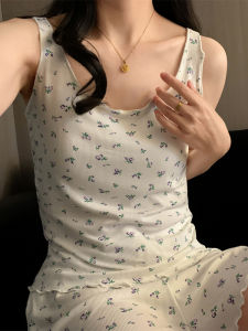 Đồ Ngủ Nữ Mùa Hè in Hoa Không Dây Đệm Ngực Thường Ngày Mặc Ở Nhà Có Thể Mặc Ngoài Trời Bộ Đồ Ngủ Hai Mảnh Vải Polyester