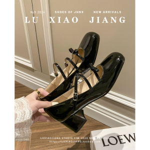 Sheepskin Version French Mary Jane Silver Shoes Medium Heel Slip-On Butterfly Knot Good Looking Single Shoes for Women New 2024 Model Size 34