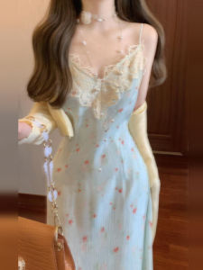 ZHENMANZI | Lace V-Neck Floral Printed Dress